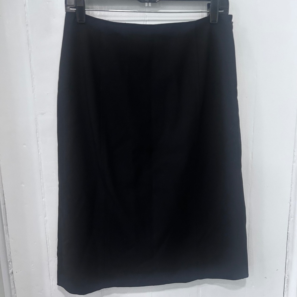 Ann Taylor LOFT Black 100% Wool Pencil Skirt Lined Career Midi Slit Size 6